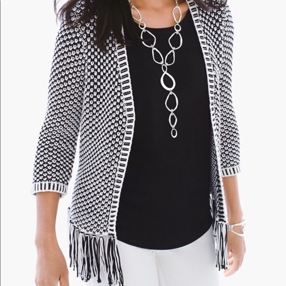Chico's Sweaters - CHICO’S BI COLOR FRINGE TEXTURED CARDIGAN SIZE 1